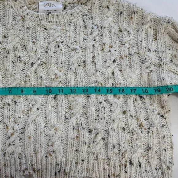 ZARA KID'S GIRL Cream Flecked Distressed Cropped Cable-Knit Sweater, 13-14 Years - Picture 7 of 14